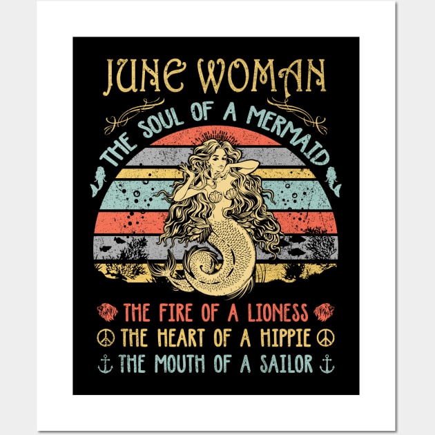 June Woman The Soul Of A Mermaid Vintage Birthday Gift Wall Art by Presnall